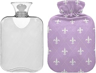 Mardi Gras - Botellas de agua caliente de color rosa lirio plateado, 2 L, almohadilla térmica para aliviar dolores de cabeza, dolor de espalda, calambres menstruales
