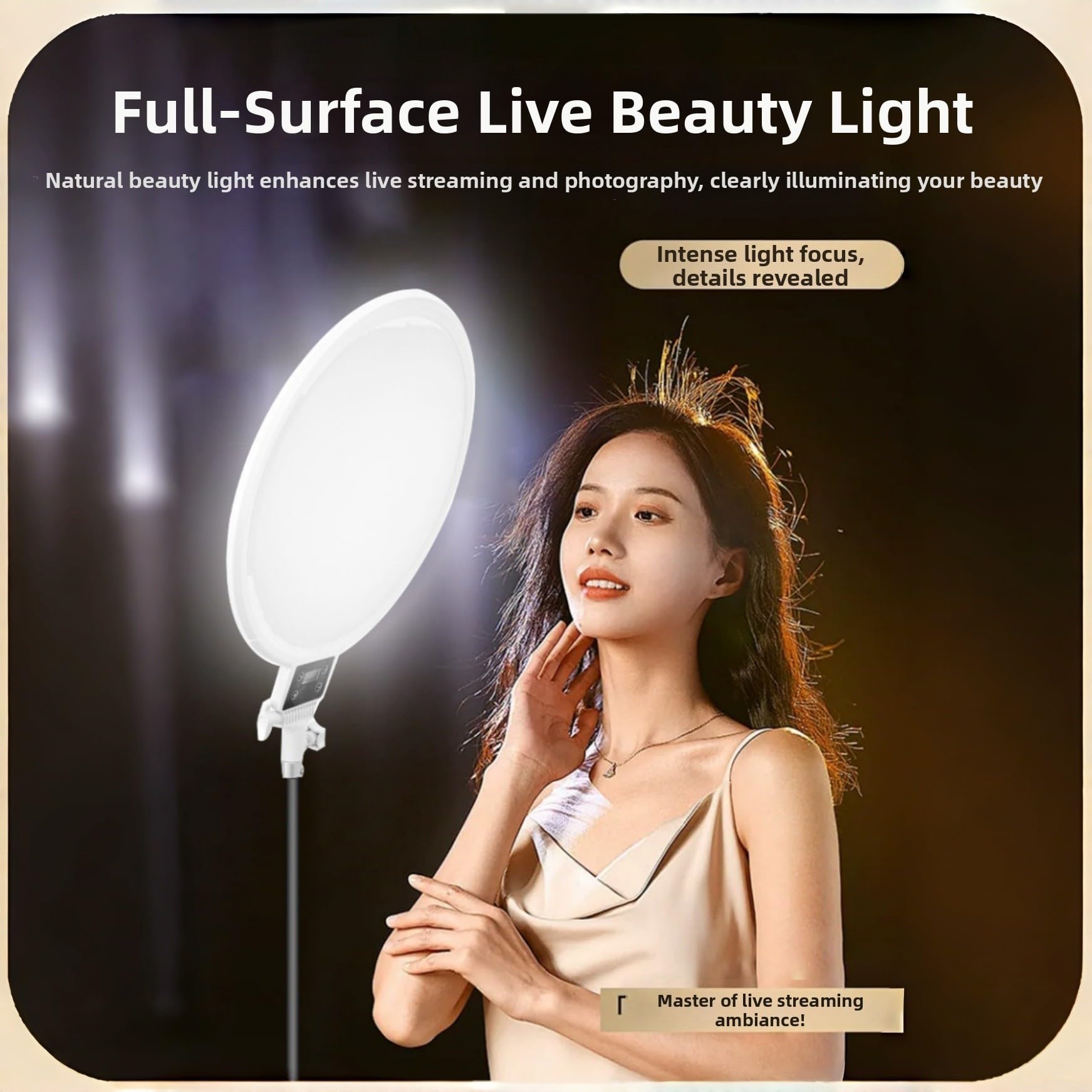Luce ad anello video a LED con pannello morbido dimmerabile, schermo HD, regolazione dell'angolo, luce di riempimento professionale per streaming mobile, fotografia e video (bianco A)