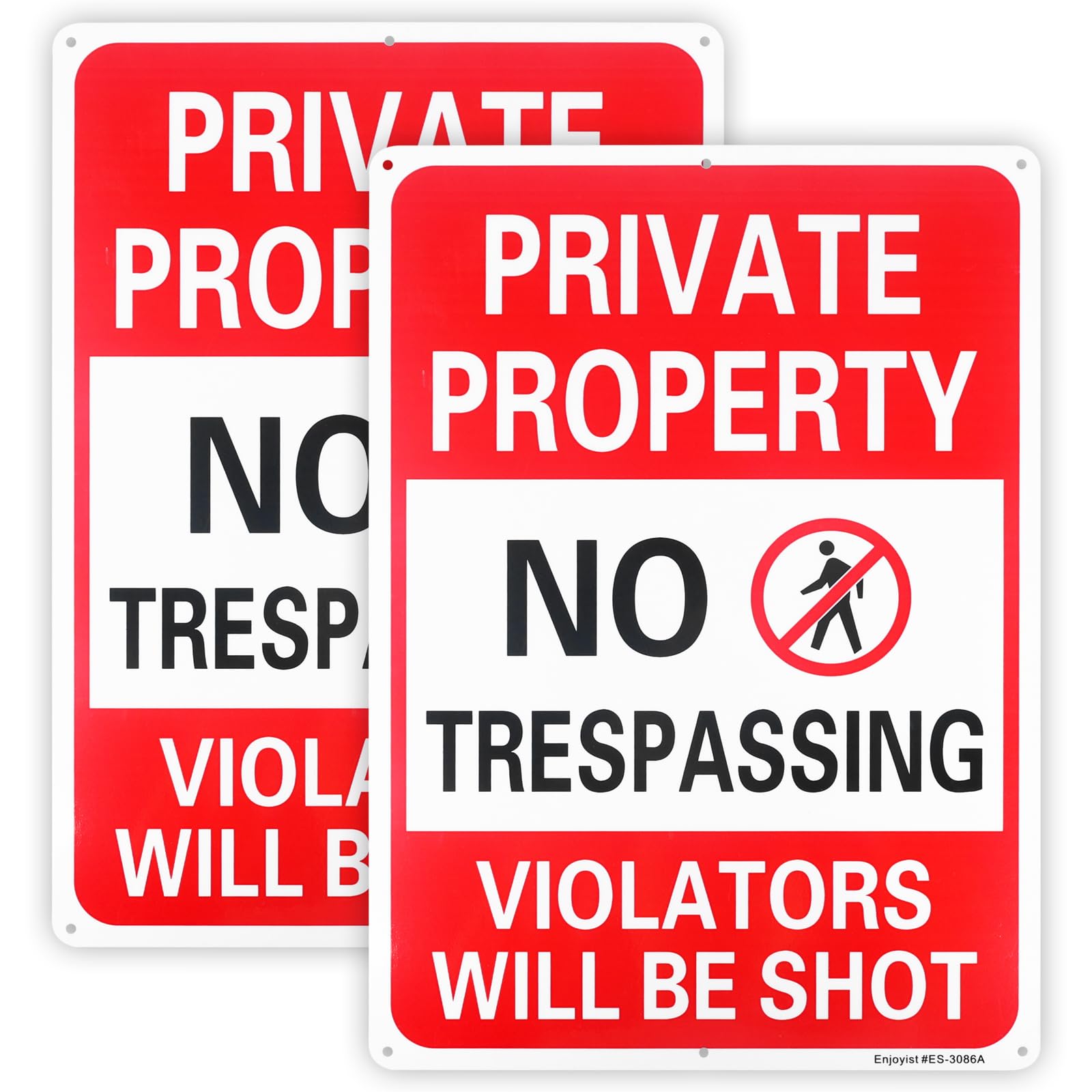 2 Pack Private Property No Trespassing Violators Will Be Shot Sign, 12"x 8" Rust Free Aluminum – Reflective, UV Protected and Weatherproof