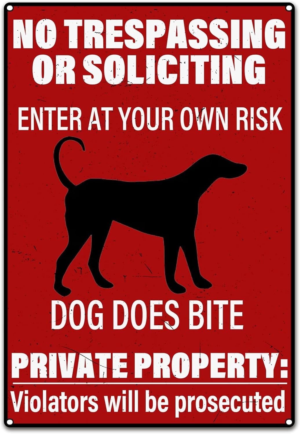 (2-Pack) Metal Tin Sign No Trespassing or Soliciting Dog Does Bite Funny Signs,Beware of Dog Private Property Sign Vintage Wall Decor for Home Kitchen Bar Room Garage Man Cave Decor 8x12 Inch