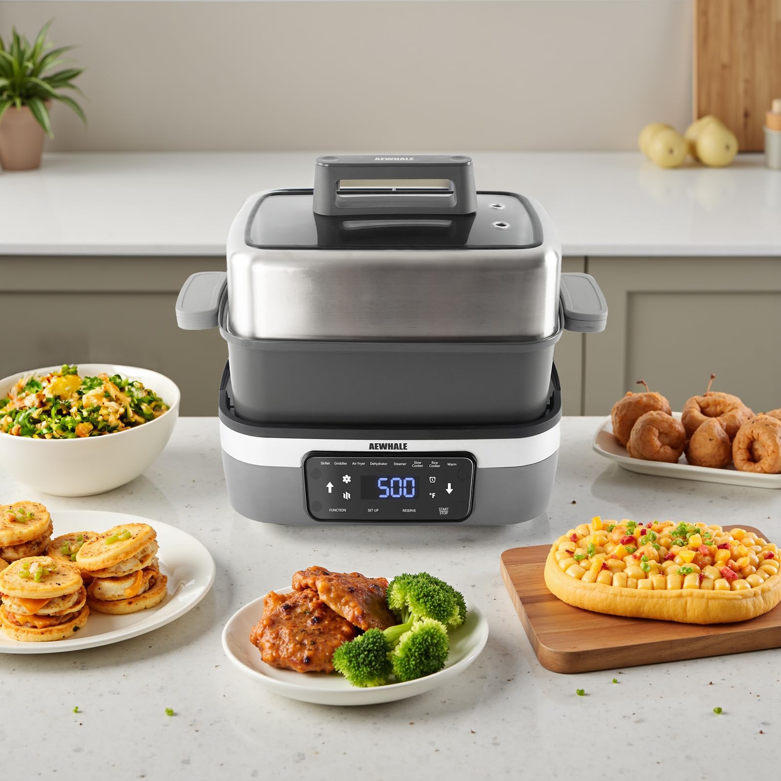 Multicocción programable 8 en 1 de 4.5 cuartos de galón con freidora de aire, olla de cocción lenta, vaporizador de alimentos, deshidrata y más, capacidad de tamaño familiar, gris 5