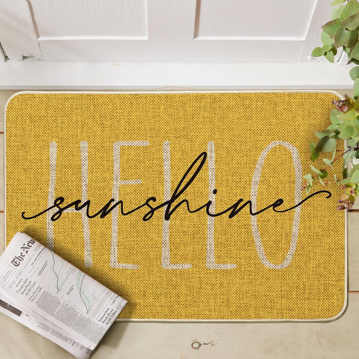 Artoid Mode Yellow Hello Sunshine Spring Doormat, Summer Home Decor Low-Profile Switch Rug Door Mat Floor Mat for Indoor Outdoor 24x35 Inch