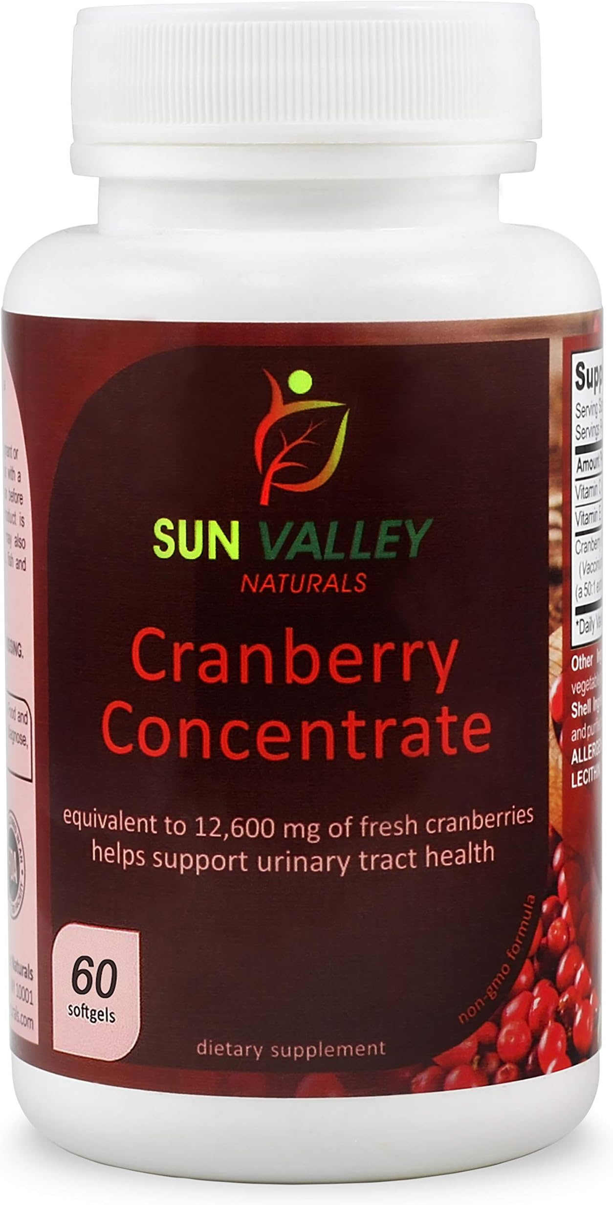 Cranberry Concentrate Pills 12,600 Milligram of Fresh Cranberries by Sun Valley Naturals 60 Softgels