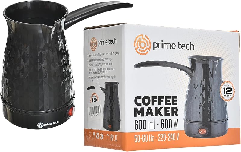PRIME TECH Electric Turkish Coffee Maker 600W, 600ml Capacity Coffee Pot, Turkish Coffee Machine, Fast Heating Coffee Maker with Heat Resistant Handle for Turkish & Arabic Coffee Black