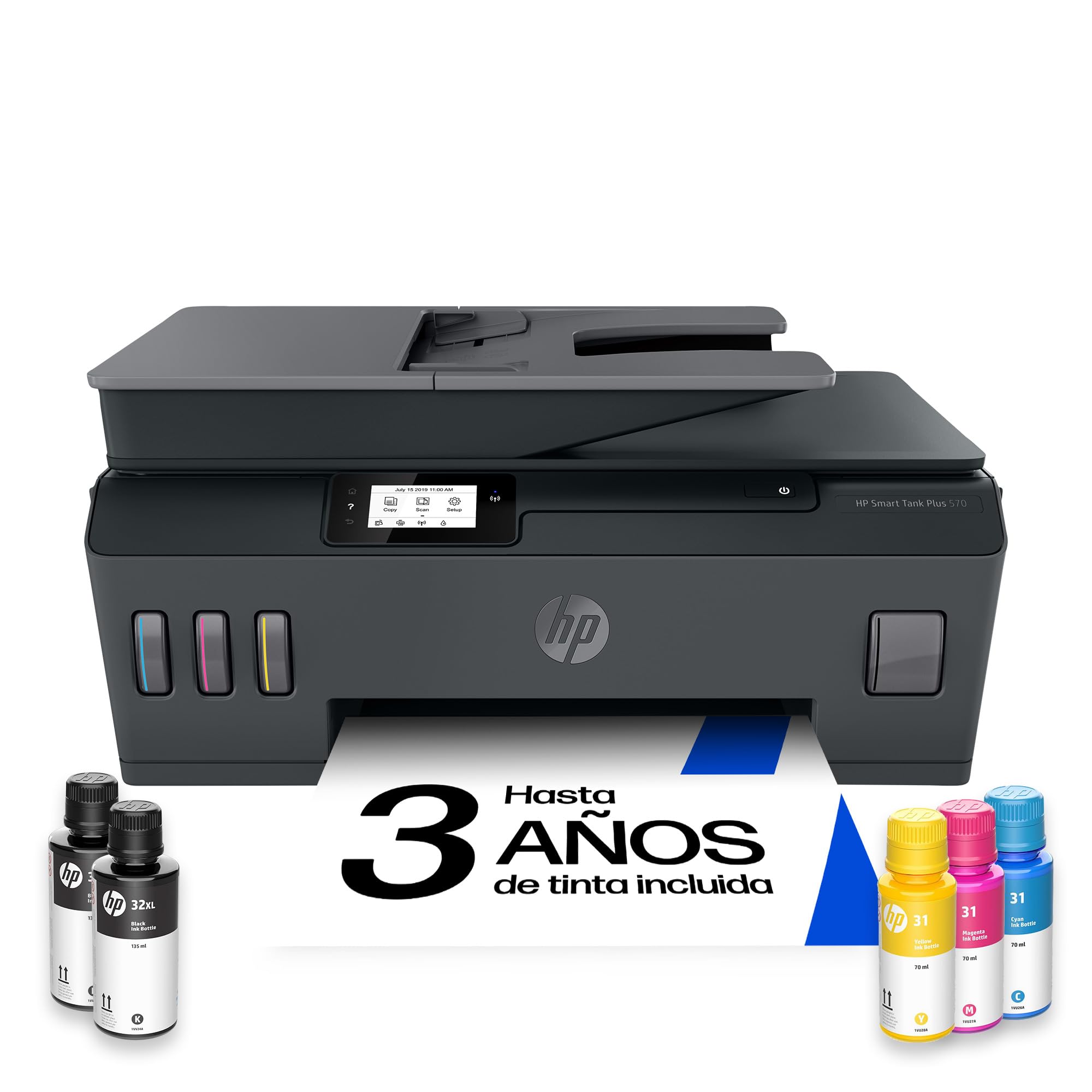 Hp Gris,Oscuro Smart Tank Plus 570 5Hx14a- Impresora A4 Multifunción Con Deposito De Tinta Recargable, Impresión A Color, Escaner, Copiadora, Wi-Fi, Smart App, Negro