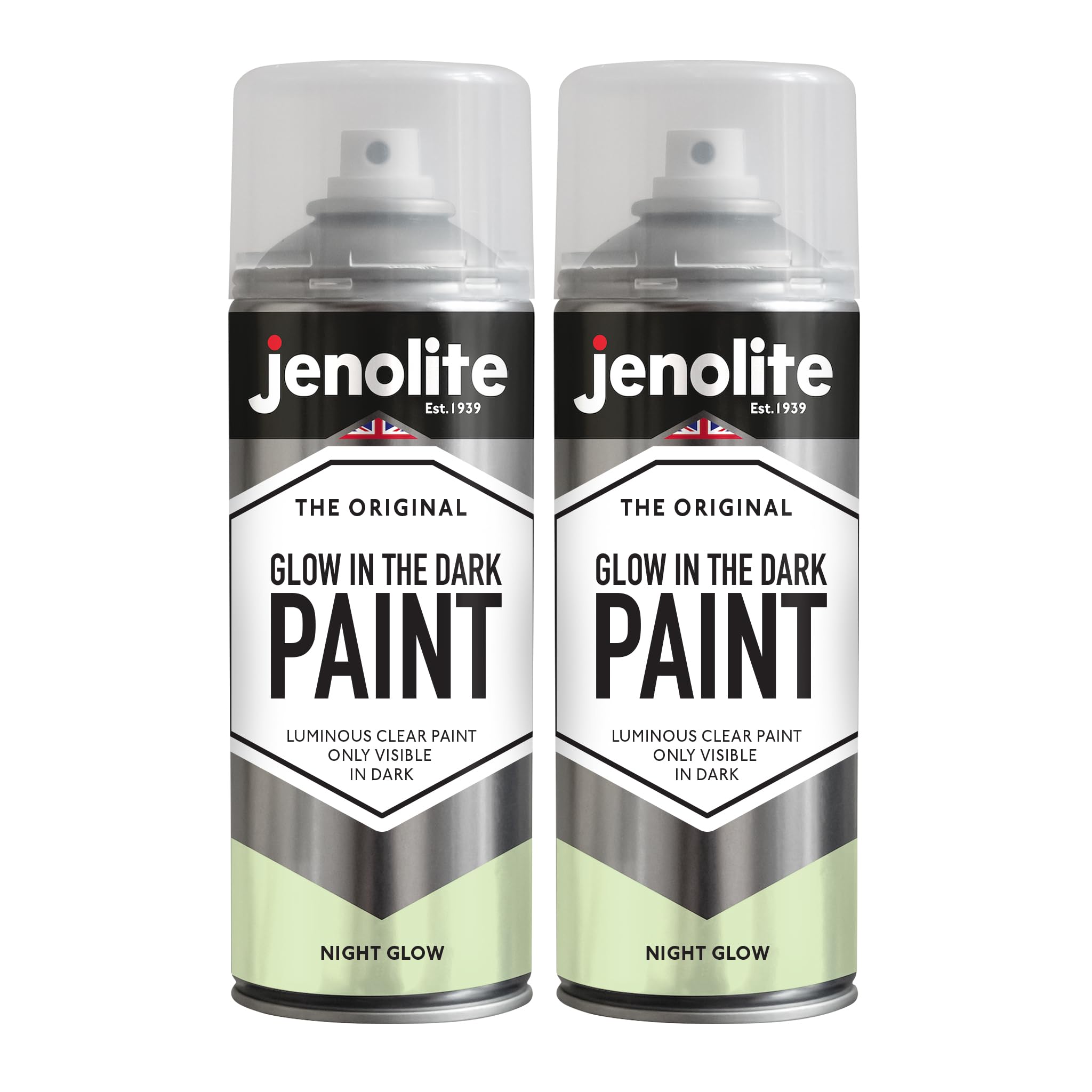 Jenolite Night Glow Glow In The Dark Spray Paint | Luminous Paint | Glow In The Dark Multi-Surface Lacquer | Only Visible In The Dark | Ideal For Art, Craft, Safety Signage | 2 X 400Ml