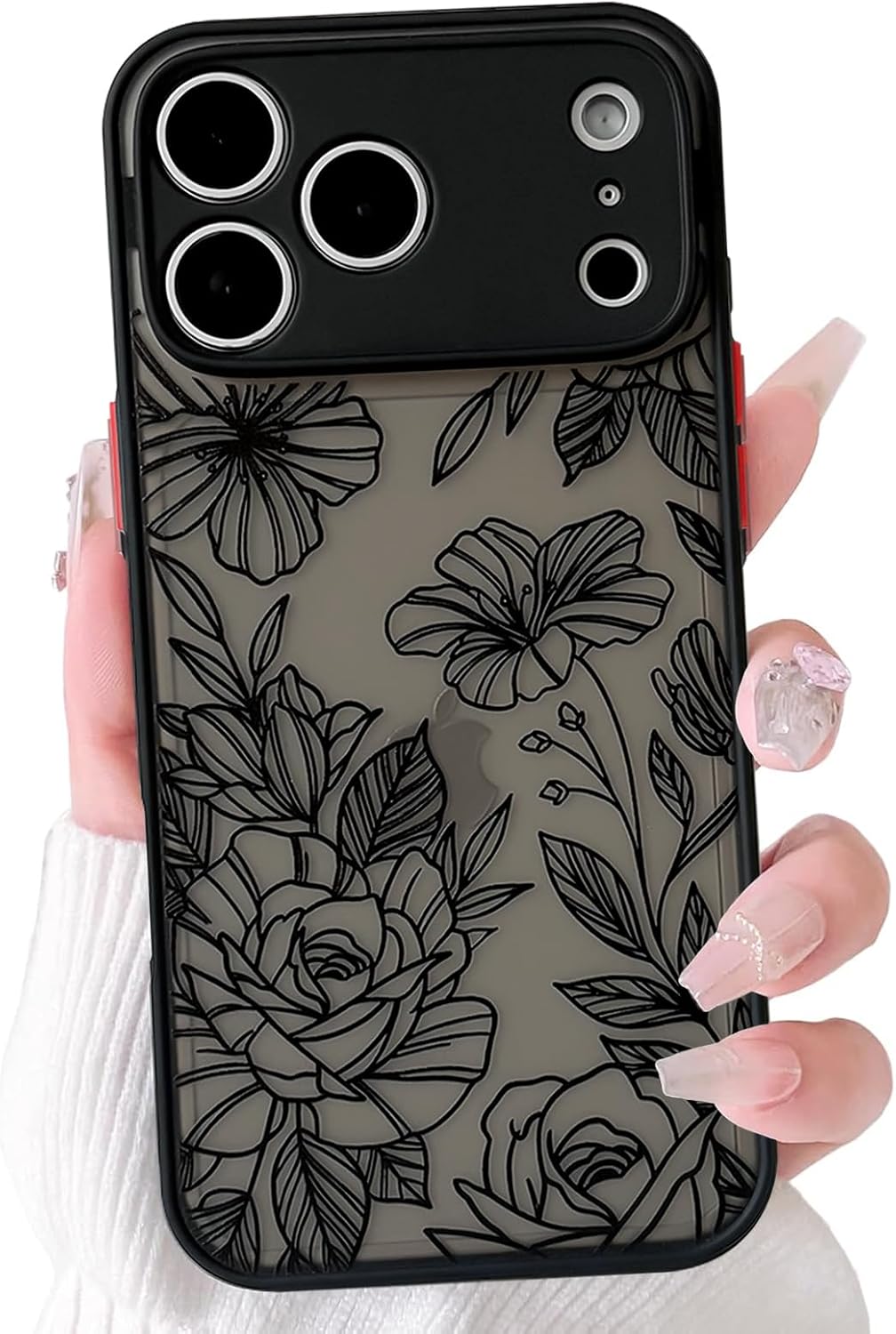 NITITOP Compatible for iPhone 13 Mini Case Cute Clear Flower - Black