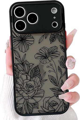 NITITOP Compatible for iPhone 11 Pro Case Cute Clear Flower - Black | Matte, Precision camera cutouts, Floral, Rose, For girl woman, Slim fit, Soft TPU+Hard PC, Shockproof, Waterproof