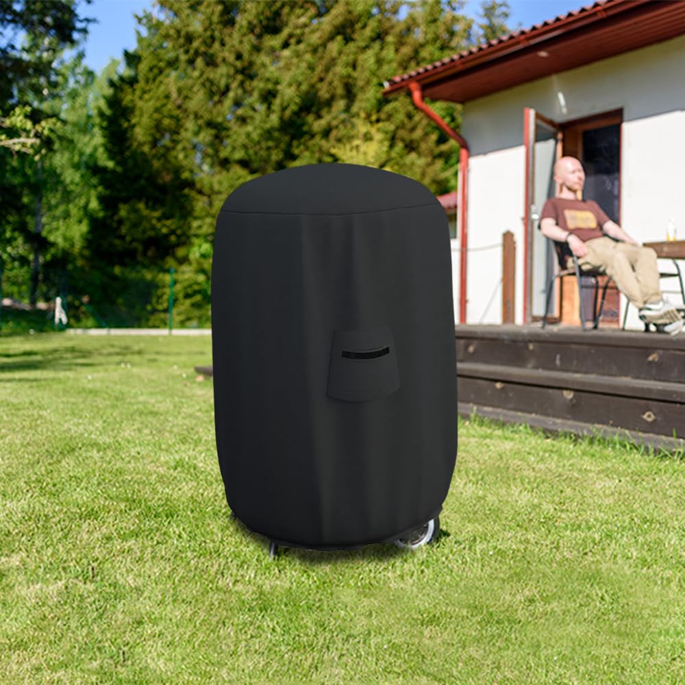 Okrągły pokrowiec na wędzarnię 45 ml wodoodporny w 100% odporny na warunki atmosferyczne pokrowiec z kieszeniami powietrznymi i sznurkiem do ściągania (40 cm (śr.) x 90 cm (wys.) , czarny)