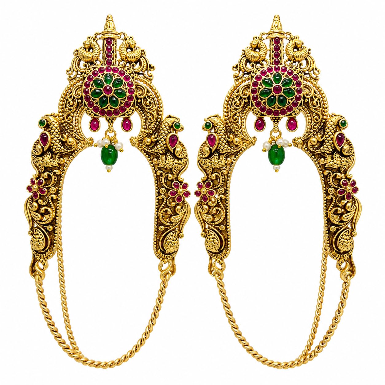 KGR Splash Singapal Design Kempu Stones Green Beads Vanki Armlet 2pcs-image-35
