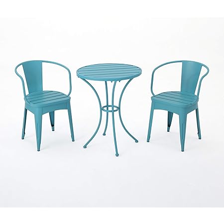 Christopher Knight Home Colmar Outdoor Iron Bistro Set, 3-Pcs Set, Matte Blue