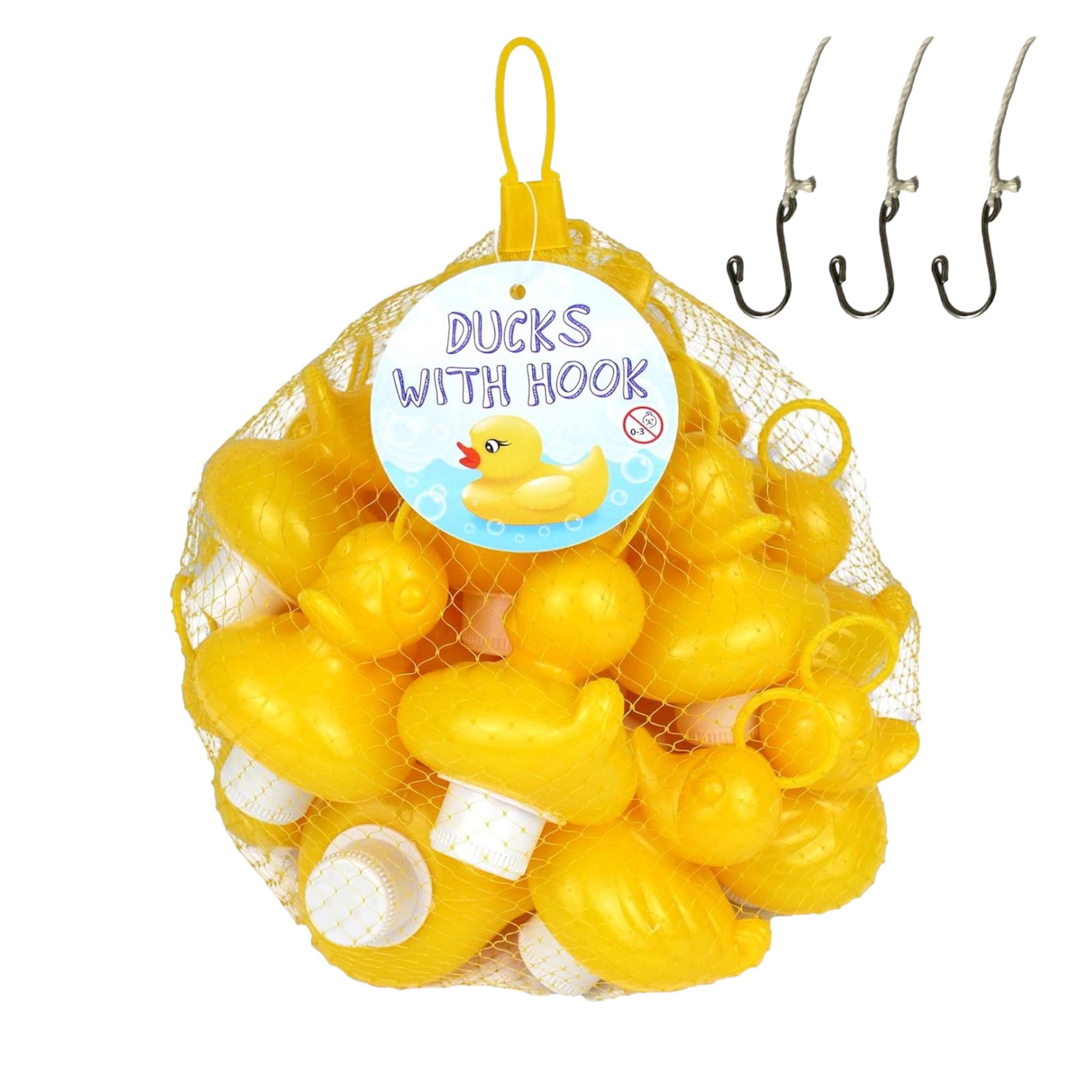 Juego de Pesca de Patos con 20 Patos Amarillos de Plástico con Gancho y Peso Incluye 3 Anzuelos, Juguete de Baño - Juguete Piscina - Pesca Patos Niños y Niñas (Edición Clásica)