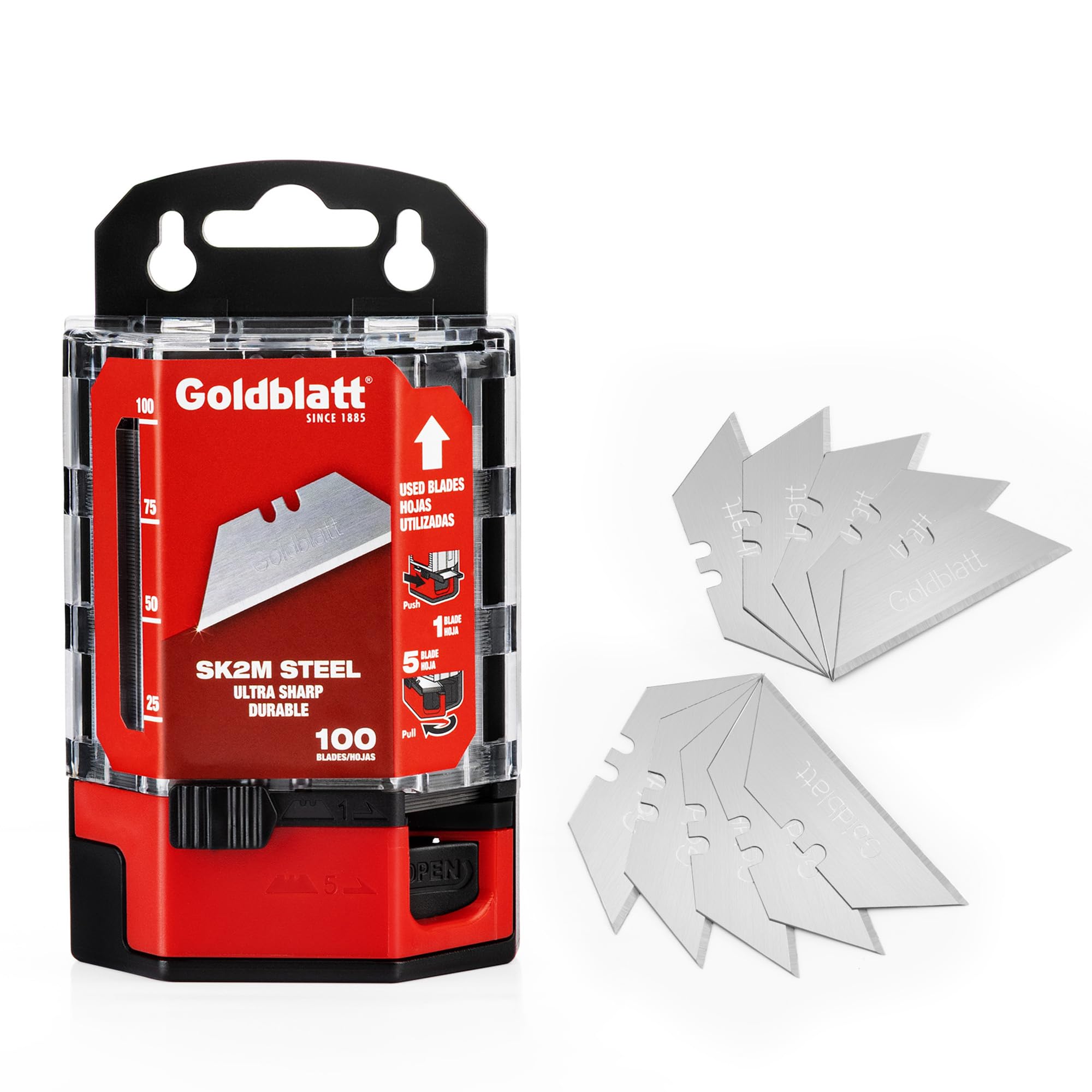 Goldblatt 100pcs Cuchillas de Recambio, Hojas de Repuesto, Hojas de Acero SK2M, Cuchillas Trapezoidales Profesionales de Acero Inoxidable para Cúter Cuchillo Cortador