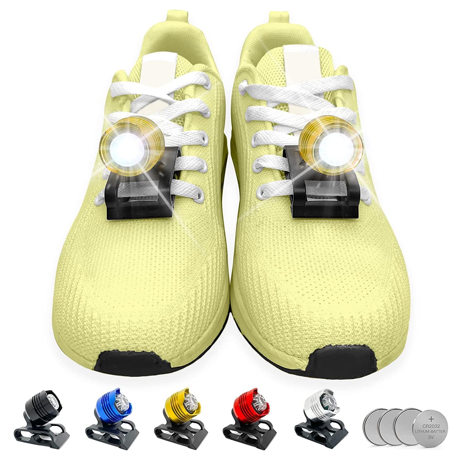2pcs Headlights for Shoes, Running Lights for Runners, Used for Walking, Cycling and Running at Night, IPX5 Waterproof Shoe Lights for Dog Walking, Tours Camping, Suitable for Adults Kids Gold
