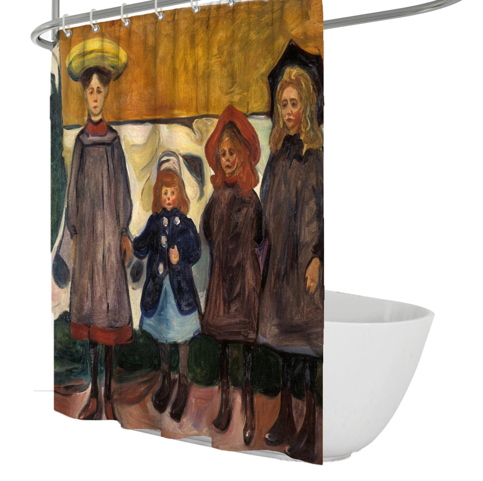 Berühmte Malerei Duschvorhang Druck Expressionismus Edvard Munch Malerei Duschvorhänge Set für Badezimmer gewichteten Saum 220Wx180Lcm Duschvorhang