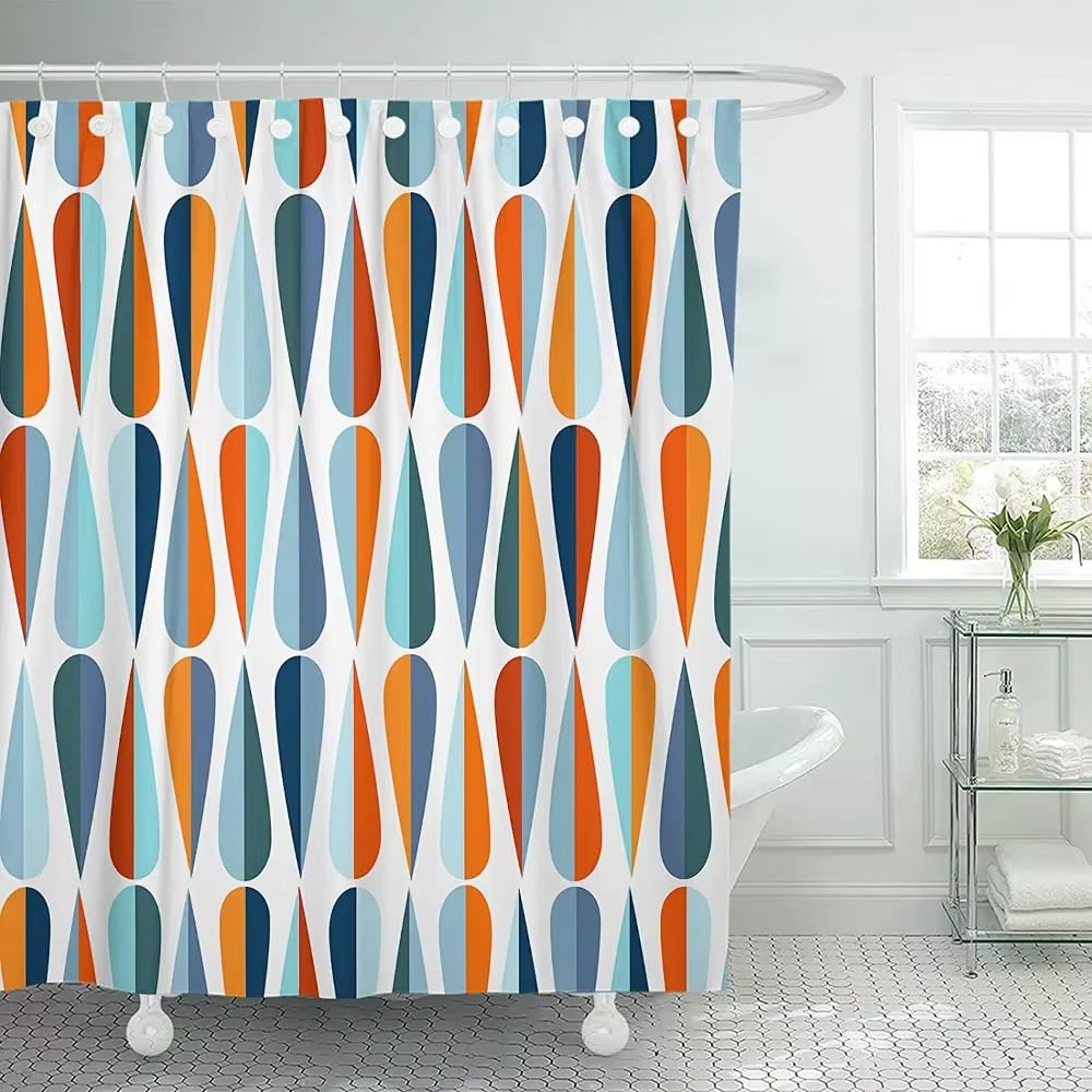 Rideau de douche anti éclaboussure en tissu polyester géométrique pour sol sec