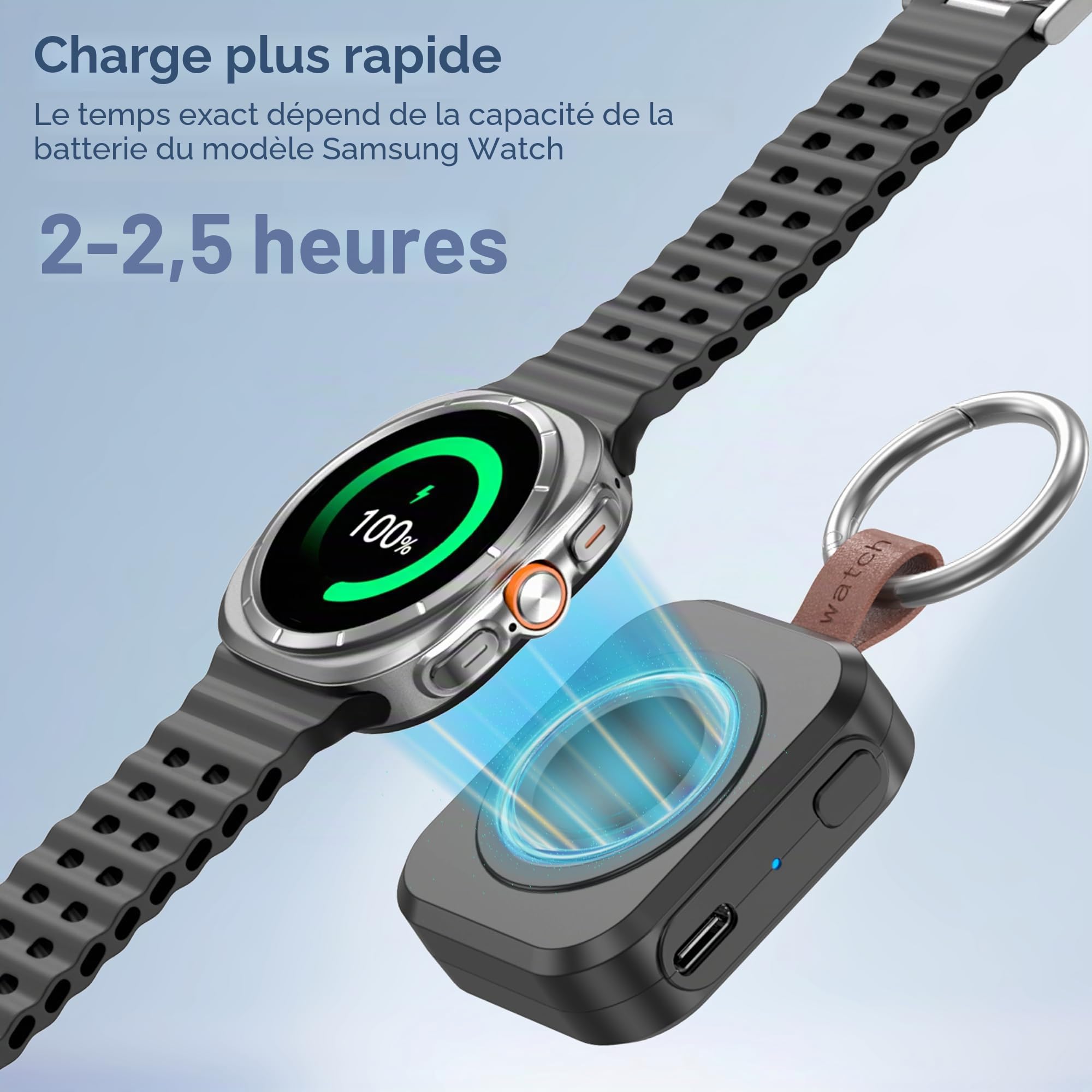 Chargeur pour Samsung Galaxy Watch, 1200mAh Chargeur Portable pour Samsung Galaxy Watch 8/8 Classic/7/Ultra/6/6 Classic/5/5 Pro/4/3, Active 2/1 (Noir)
