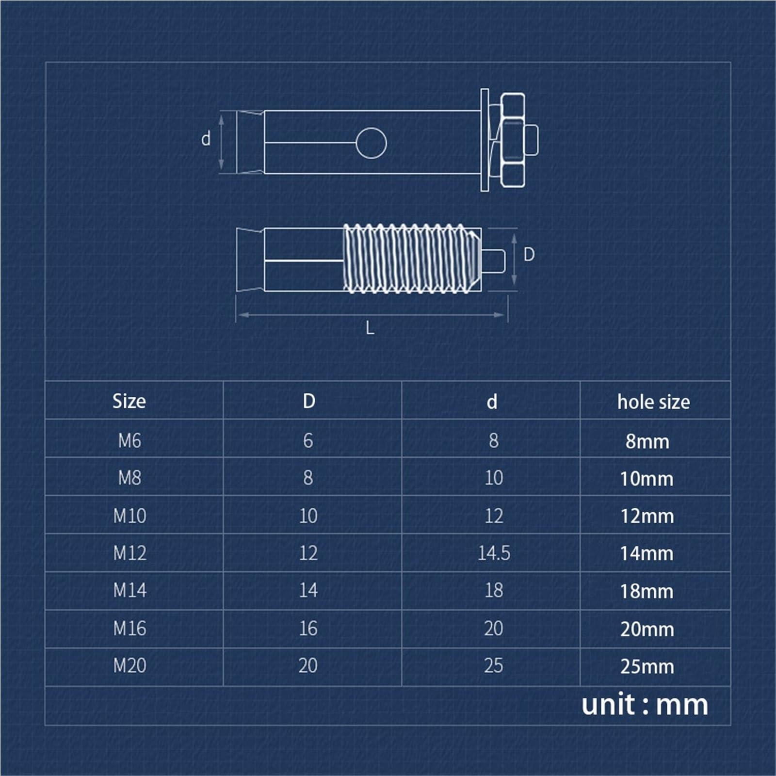 Tacos de expansión Tornillo de expansión interno acero inoxidable 316 M6 M8 M10 M12, manguito tornillo hexagonal, perno anclaje for hormigón(30Pcs,M12x80)