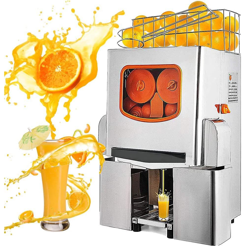 Automatyczna sokowirówka do pomarańczy, moc 120 W, wyjście soku 20 szt./min, odpowiednia do barów i restauracji, zaprojektowana dla pomarańczy o średnicy 40-90 mm, wydajność soku 40%-50%
