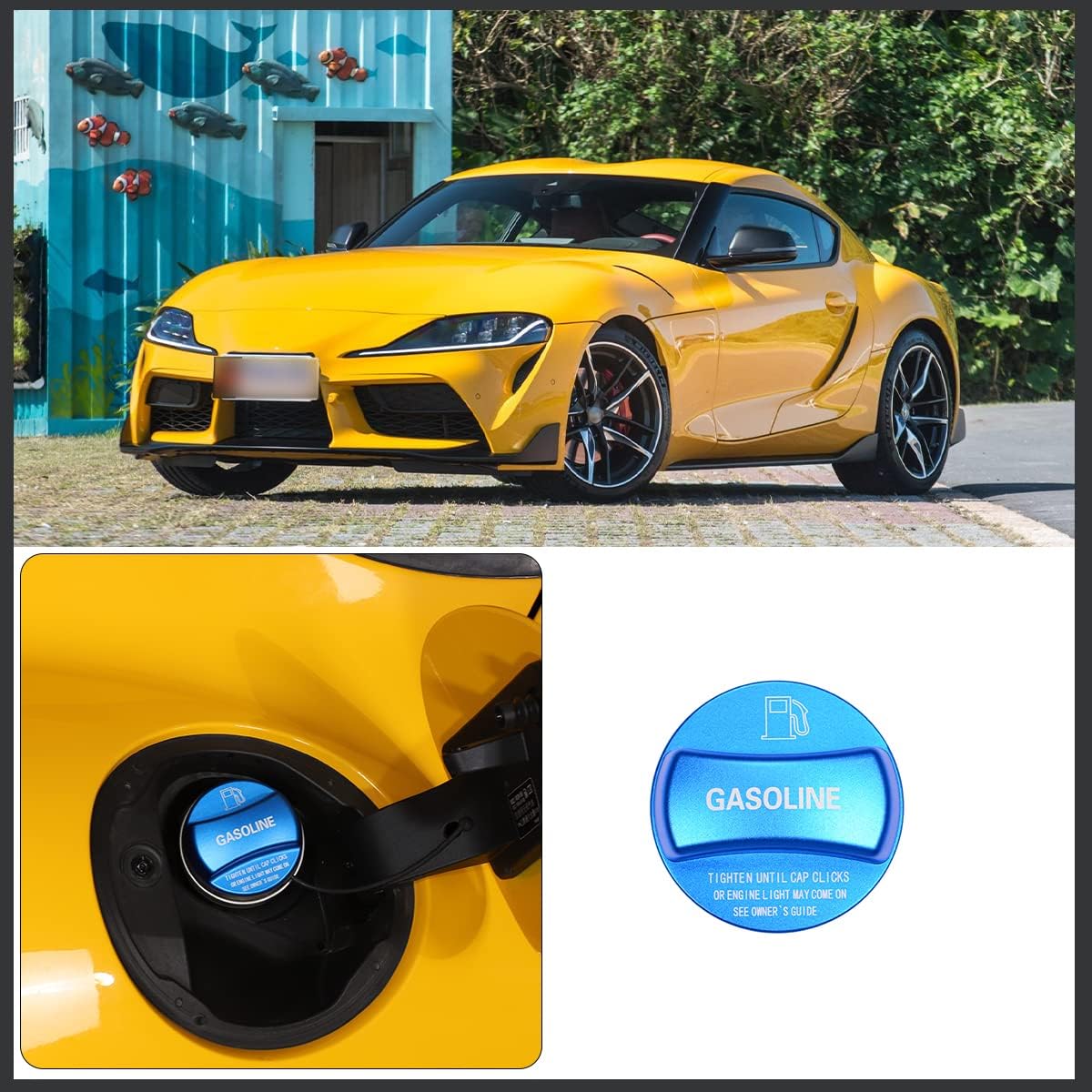 Compatible with Toyota Supra GR A90 A91 MK5 2019-2026 Fuel Tank Cap Trim Cover, Fuel Filler Door Decorate Cover, Gas Cap with Letters (Blue)