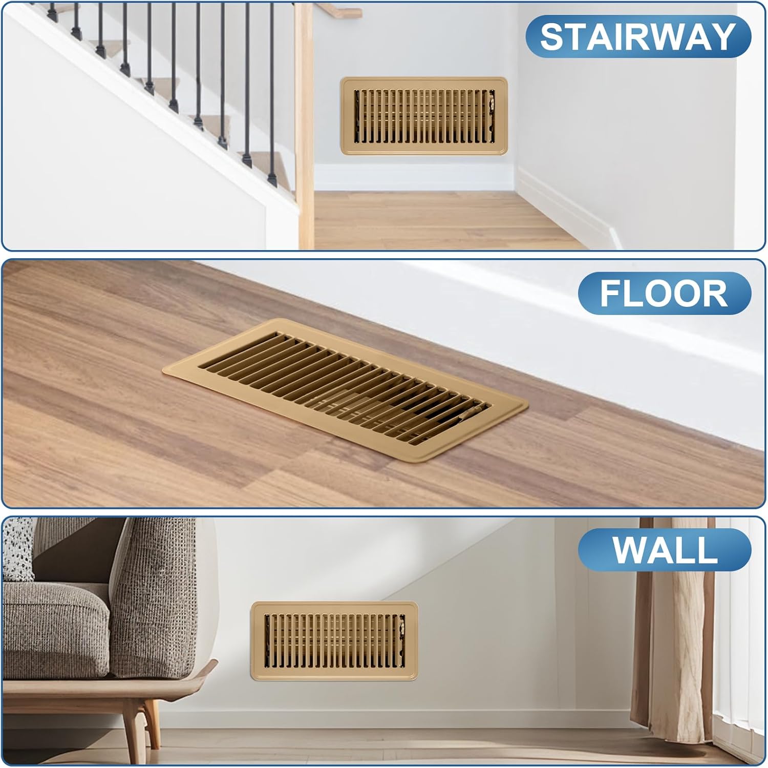 6 Pack Floor Vents Floor Registers 4x10 inch, Heavy Duty Floor Air Vent Covers for Home Floor Sidewall, Rust Proof Finish Registers Grilles & Vents(Brown)