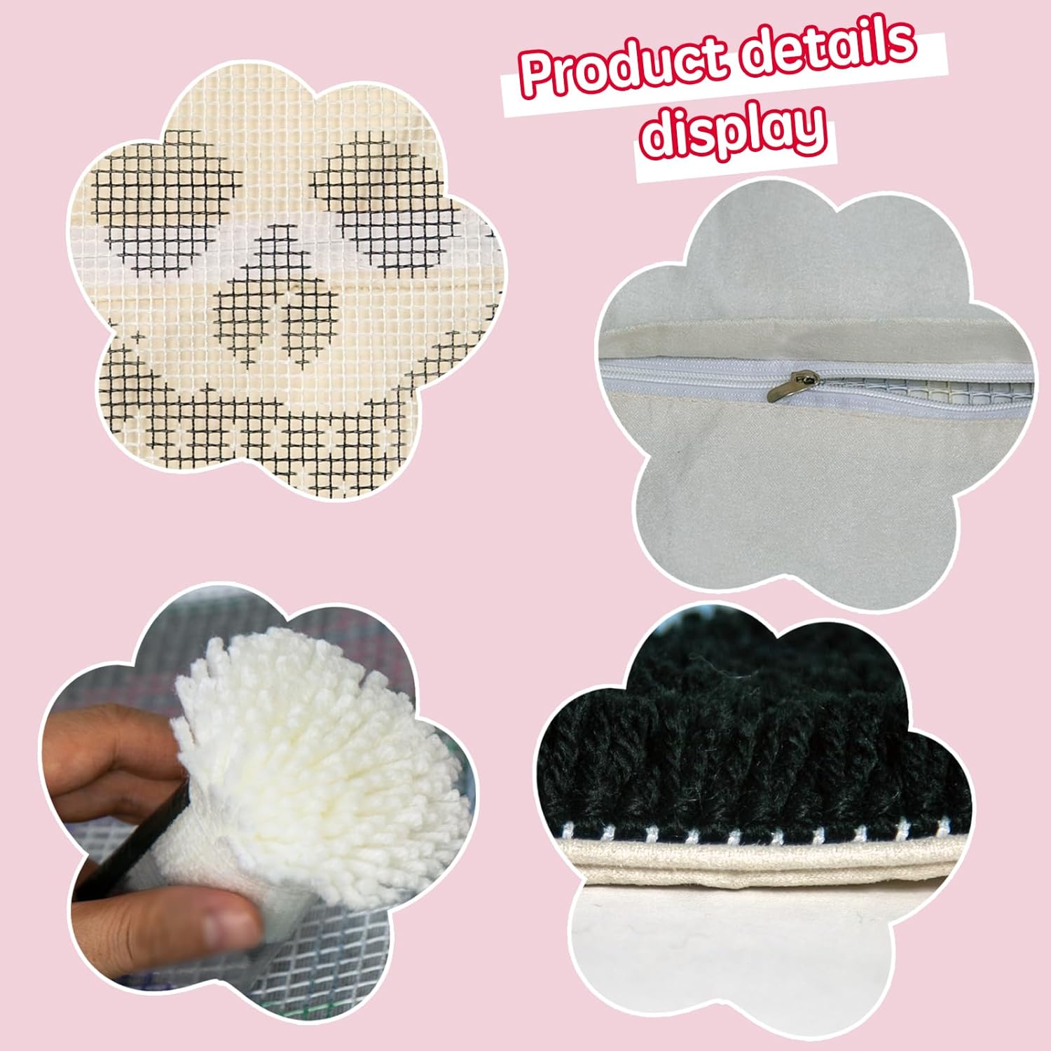 DL-YTG Latch Hook Kits Pillow Black Skull Crochet Yarn Cushion Colour Printed Canvas Rug Needlework DIY Pillowcase Hook and Latch Kit Christmas Home Arts Crafts Sofa Decoration 42x42cm/16X16inch