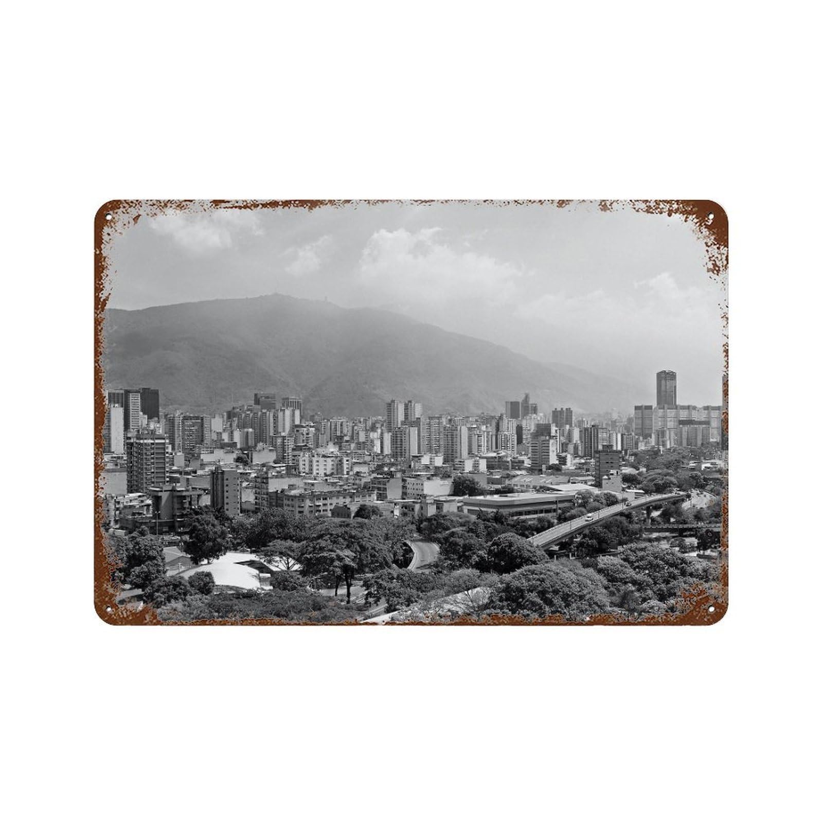 xiaoxiaoshen Black And White Caracas Photo Decor Venezuela Wall Decor Art Metal Tin Poster Modern Home Decor Art Home Bar Shop Decorations Vintage Sign 20x30cm