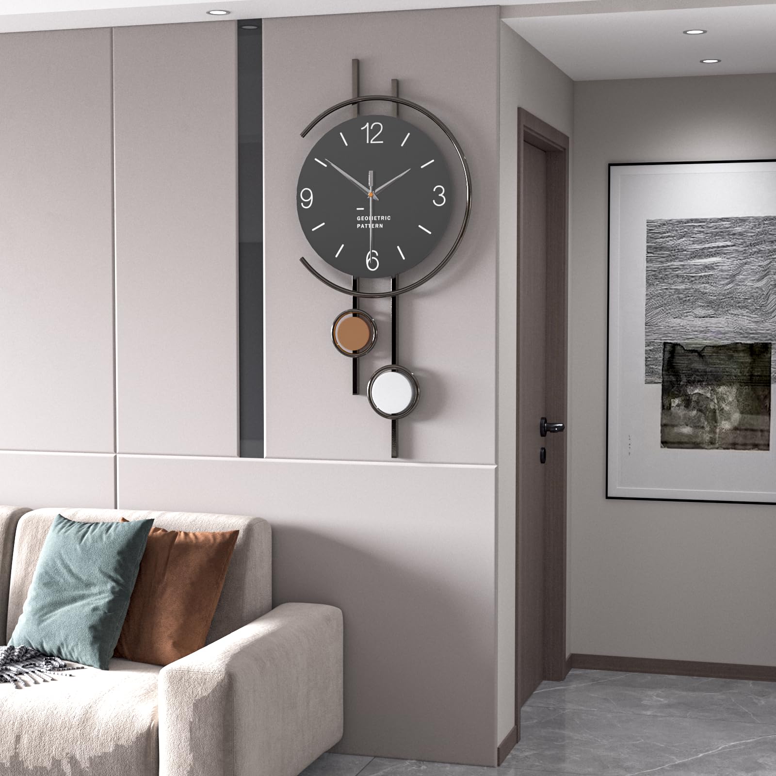 Modern Wanduhr Kreativ Minimalistisch Metallrahmen Dekorative Wanduhren Stumm ohne Tickgeräusche Batteriebetrieben Quarzuhr Art Decor für Wohnzimmer Schlafzimmer Büro Küche, Schwarz