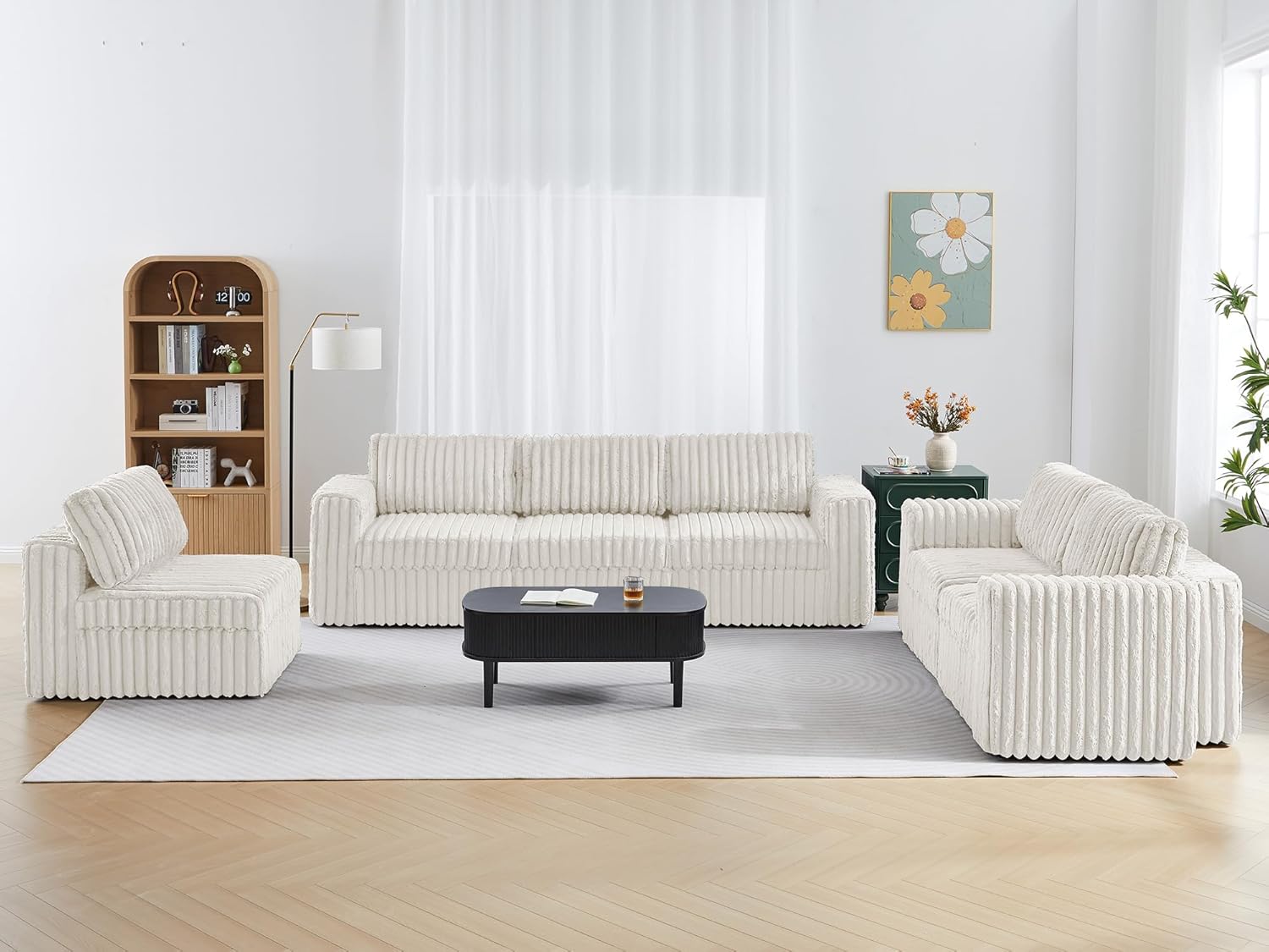 Small Modular Sectional Sofa, Plush Faux Rabbit Fur Loveseat Couch with Storage, 2 Seater Corduroy Sofa Modular for Living Room, Office (White)