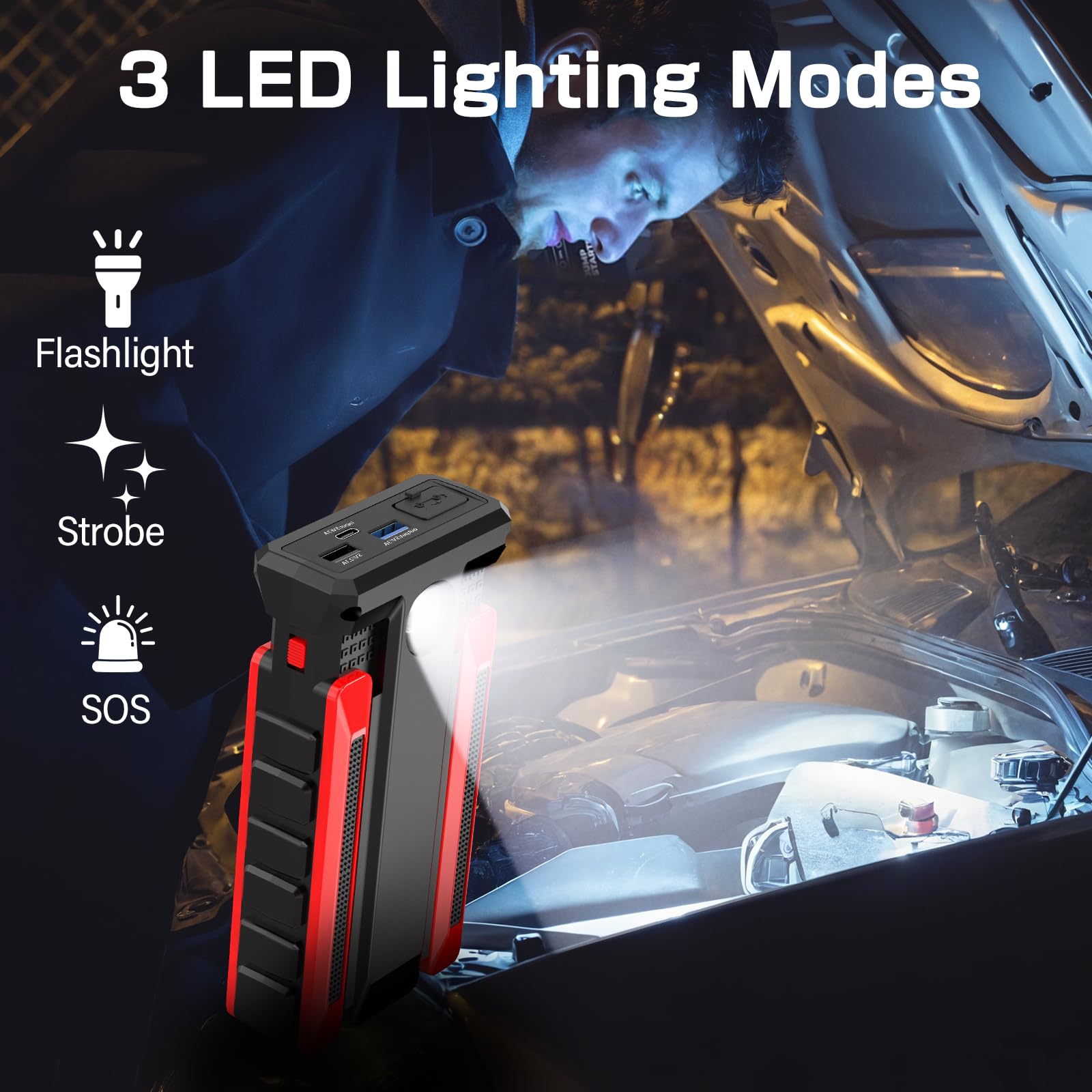 Booster Avviamento Auto, Avviatore di Emergenza Portatile per Batteria da 2000A 13800mAh, Starter Batteria Auto Per Motori a Benzina Fino a 7L o Diesel Fino a 5,5L,Orcia a LED