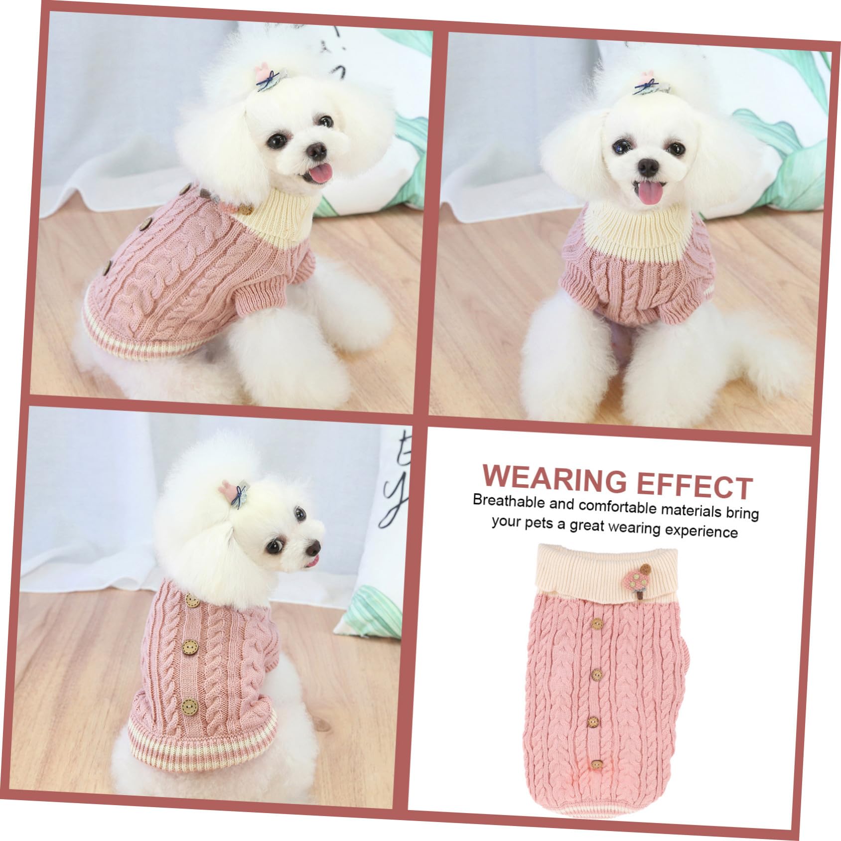 BESPORTBLE 3pièces Sweater pour Chien Vêtement Hiver Pull Chaud Coton pour Chiens Costume Confortable pour Animaux De Compagnie Rose XS