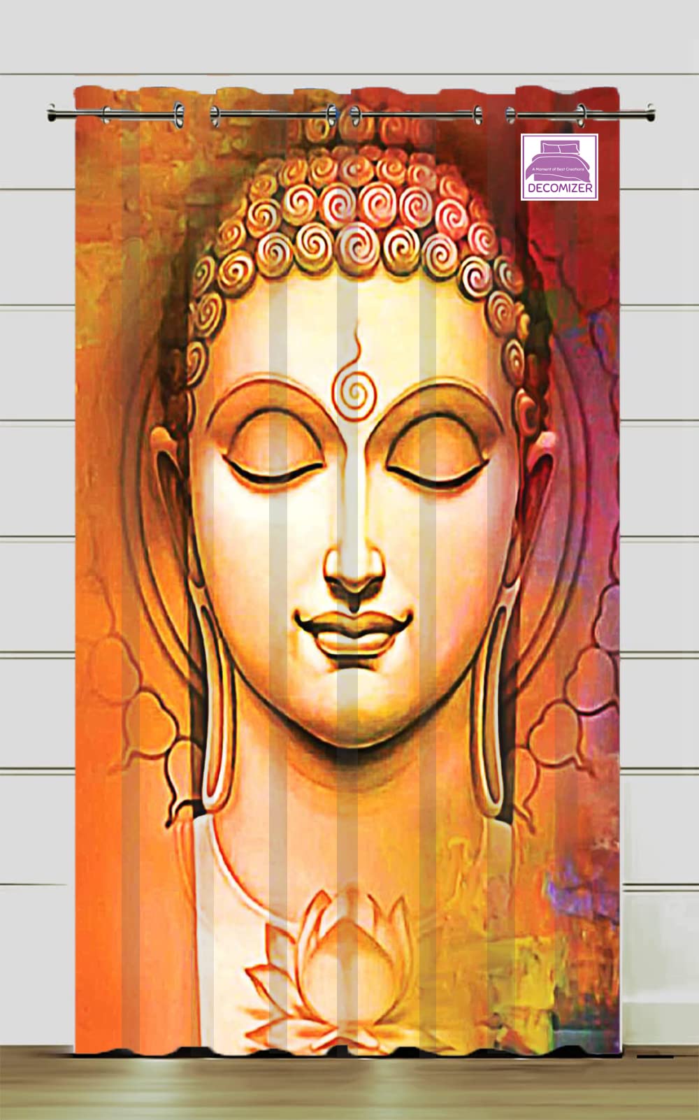 DECOMIZER 5Ft Window Curtain Pack of 1 Pc | 3D God Buddha Digital Printed Home Furnishing Polyresin Curtain for Indian Festival- Diwali, Mandir,Temple and Pooja Ghar | 4 x 5 Feet, Set of 1