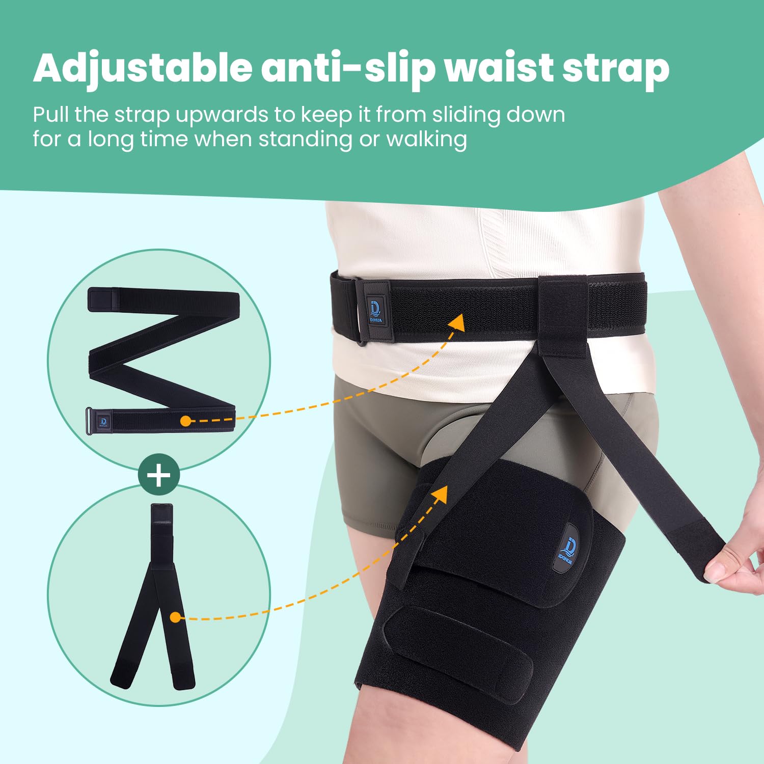 iDonua® Swollen Thigh Compression Wrap Brace for Lymphedema Reduction - with Adjustable 4 Cross Straps (Tall-L) - Image 4