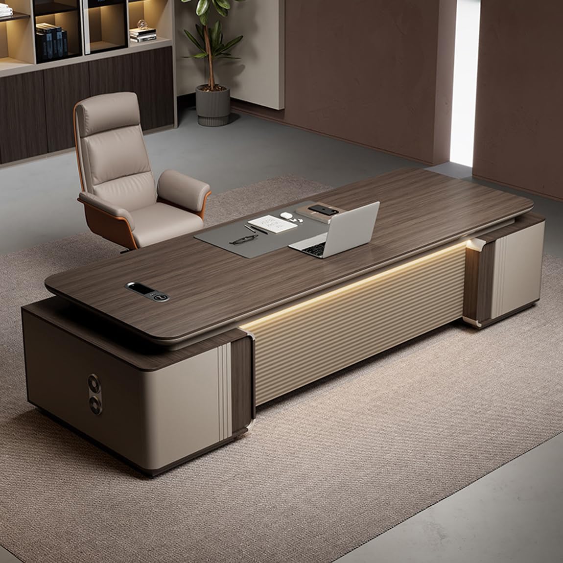 DUWEIKE Executive Desk with Drawers, Large Home Office Desks with Charging Station & File Cabinet, Modern Professional Business Workstation for Study Workstation,87 in