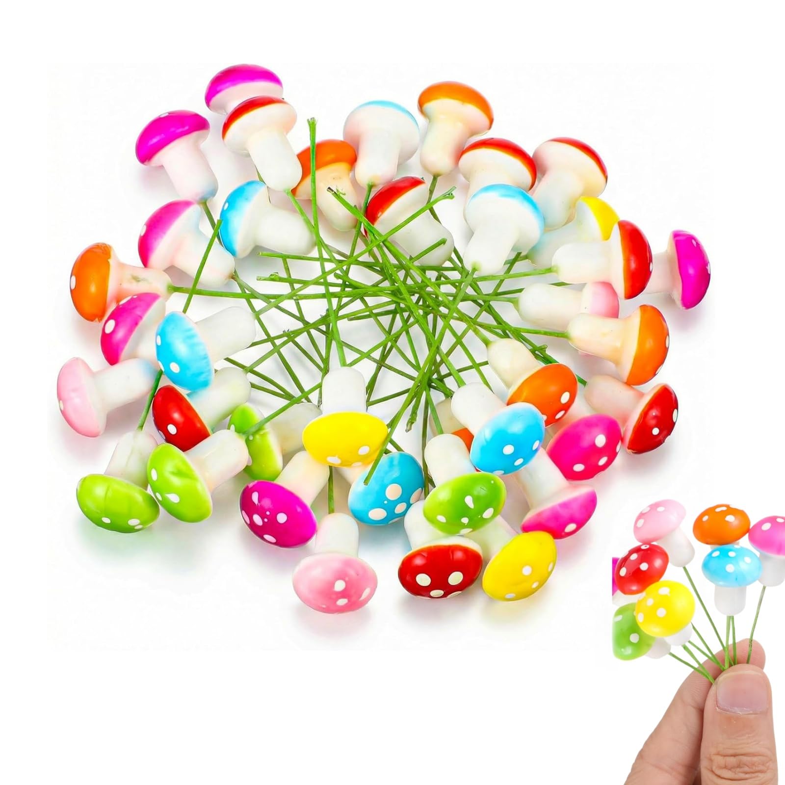 60 Pcs 2cm Mini Foam Mushrooms Ornaments,Artificial Garden Decorations & Mini Mushroom Cake Toppers for Plant Pot,Tiny Garden,Bonsai & Miniature Landscape Craft,Terrarium & Miniature Landscape Craft