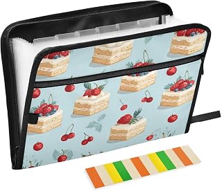 Kcldeci Expanding File Folder,13 Pockets Accordion File Organizer, Cartoon Cake Berries A4 Letter Size Paper Document Receipt Organizer Accordian Filing Folder