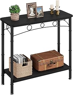 Console Table, 11.80" Narrow Sofa Tables, 2 Tier Entryway Table with Metal Frame for Displaying Decorative Objects, Artwork, Vases
