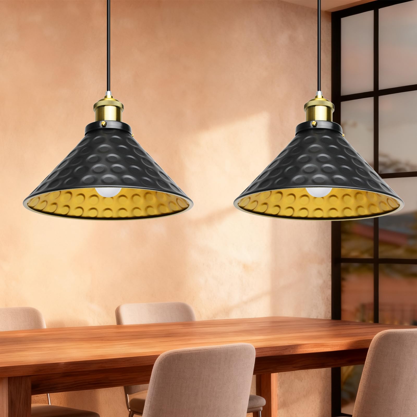 Maxled, Light is Led! 2 Pack Pendant Ceiling Lights Black Gold Pendant Light Fixtures Reteo Ceiling Light Shade with 100CM Adjustable Cable E27 Lampshade for Kitchen Island Bedroom Living Room Bar
