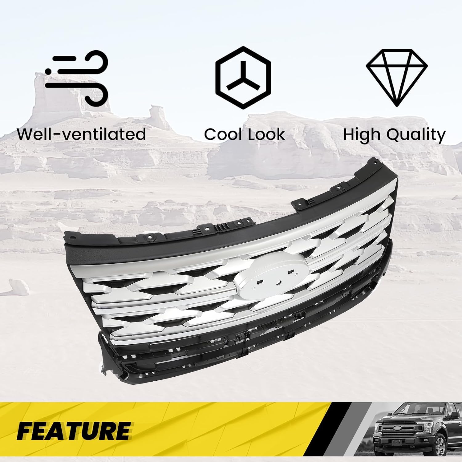 KUAFU Front Bumper Grille Grill Compatible with 2018-2019 Ford Explorer Chrome
