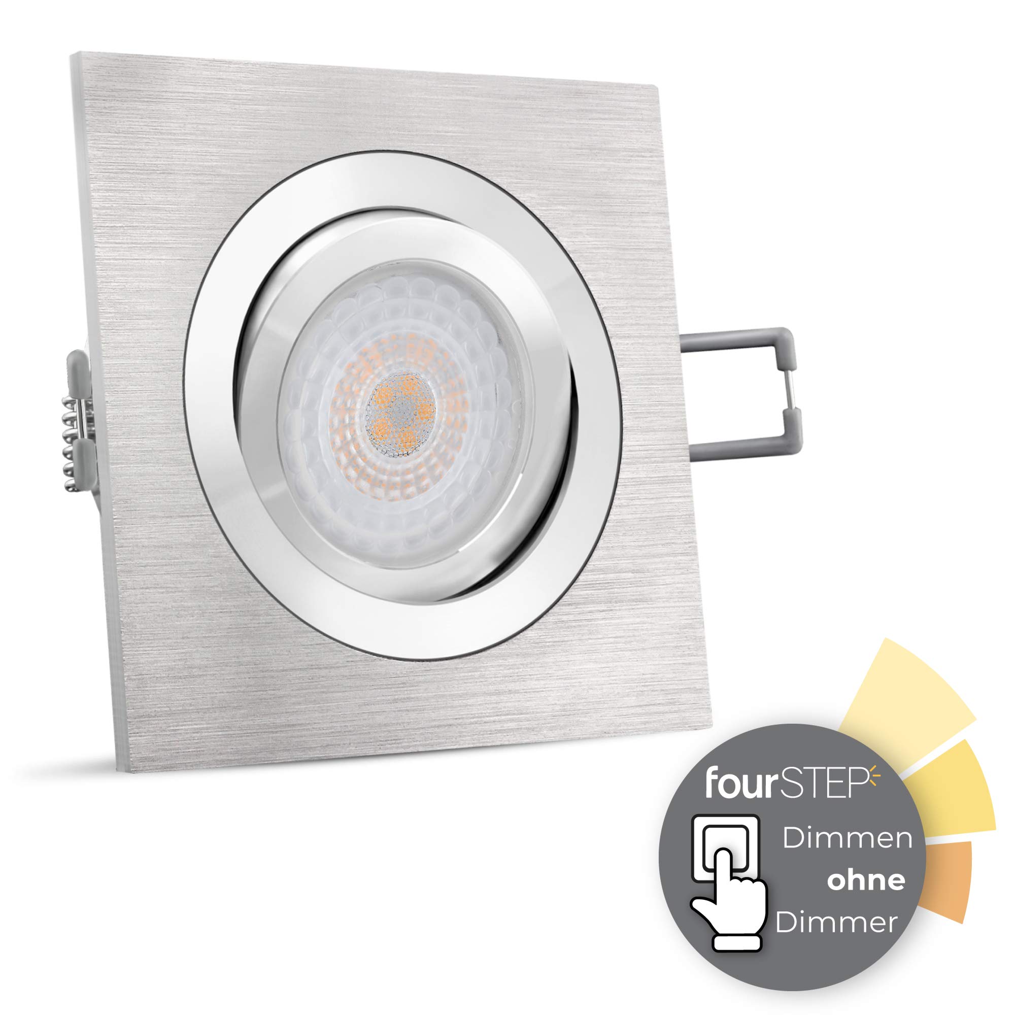SSC-LUXon QF-2 6 Stück Deckeneinbaustrahler LED flach eckig mit fourSTEP Dimmbar ohne Dimmer - 4W neutralweiß Spot schwenkbar