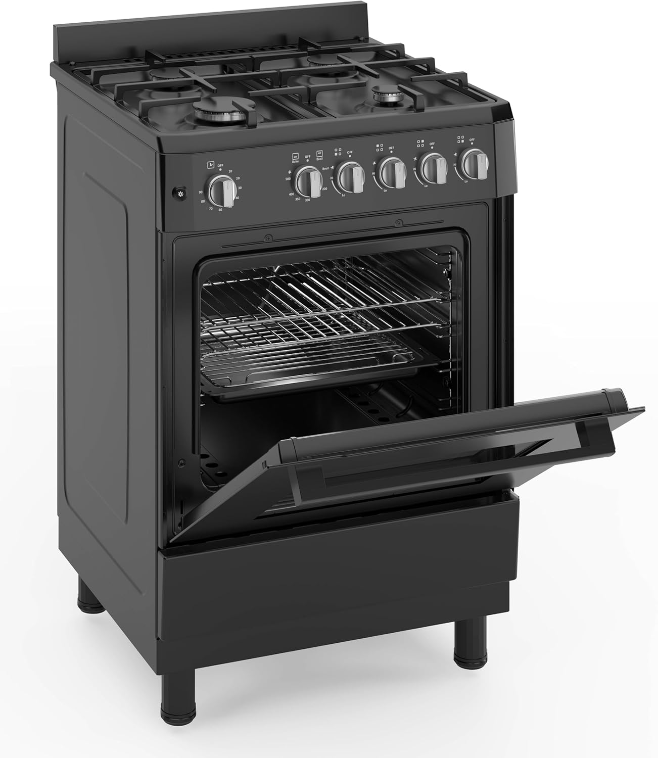 PremiumLevella 24″ Gas Range with 4 Burners and 2.7 Cu. Ft. Oven Capacity (Black)