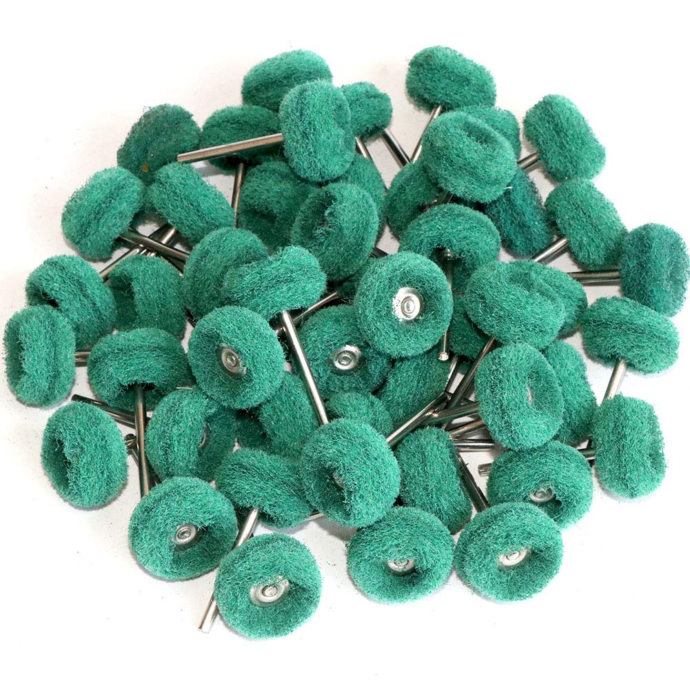 Abrasive Buffing Polishing Wheel Set For Dremel Rotary Tool,Mini scouring pad Brush Polishing kit, removal of rust,Deburring on metal surface,32PCS with 3mm Mandrel (grit 180 green 50pcs)