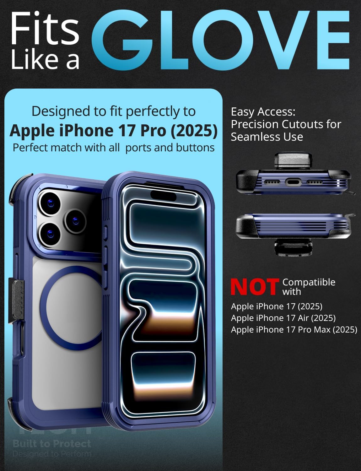 Designed for iPhone 17 Pro Case with Belt Clip Holster, Kickstand Slim Cover Compatible with Magsafe Chargers - Phone Case for iPhone 17 Pro - Blue