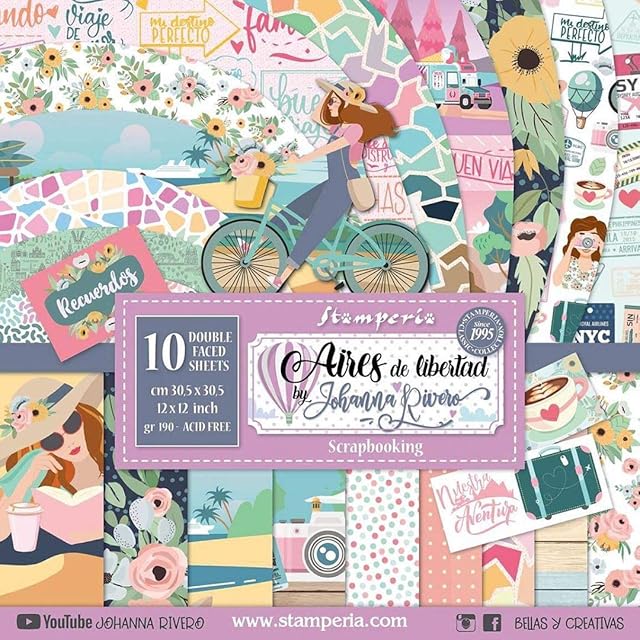 Stamperia International KFT Paper Pad 10 Sheets Double Sided Aires de Libertad, Multicoloured, 30.5 x 30.5 (12" x 12"),SBBL62