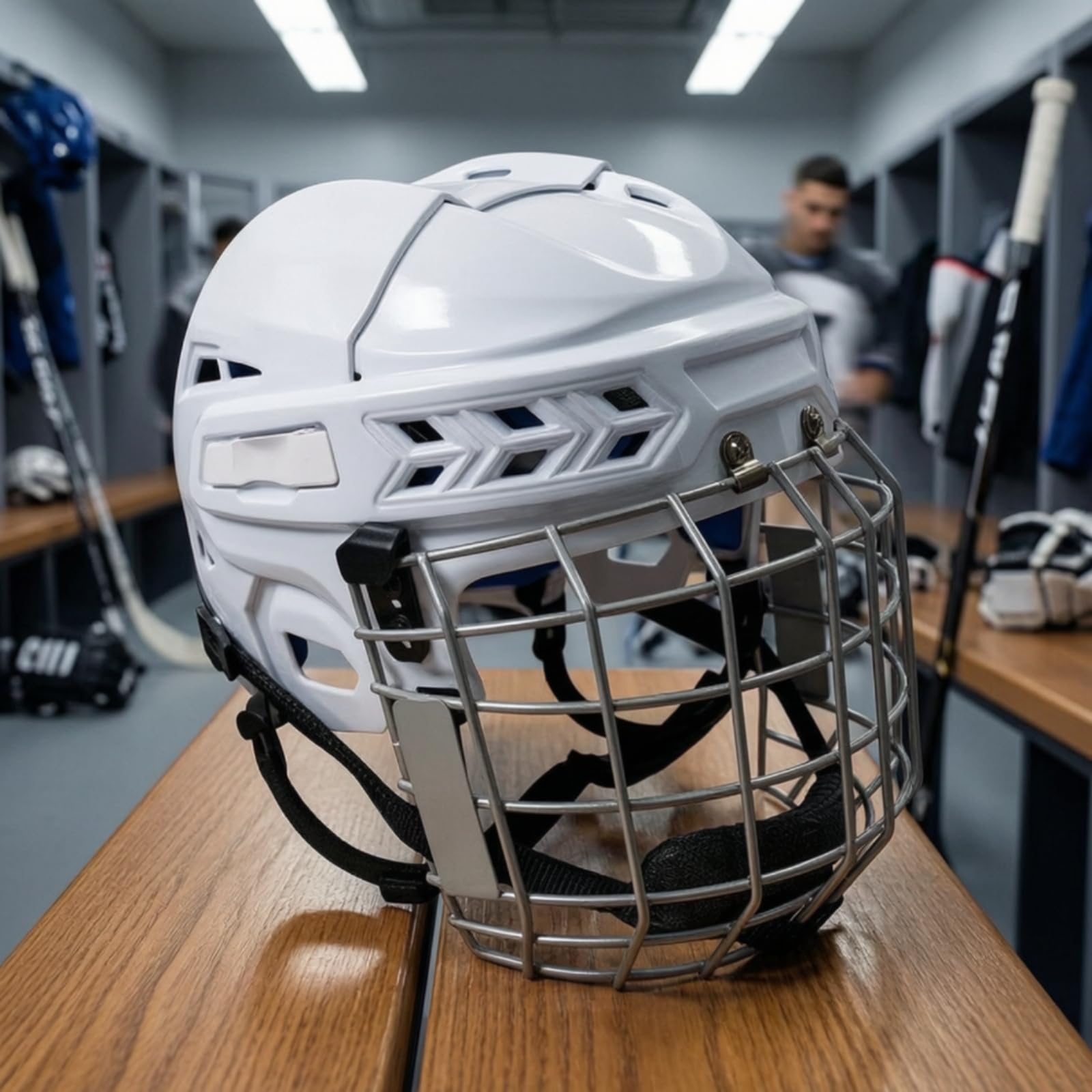 Casque de Sport avec Grille Faciale Casque Intégral Casque de Hockey Protège-tête Structure à Coque Lisse Absorbant Les Chocs avec Coussinets EVA et