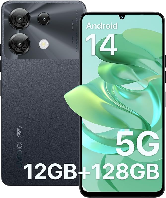 UMIDIGI G9 5G Teléfono Celular, Android 14 Teléfonos Desbloqueados, 12(6+6) GB +128GB/1TB TF Expandible, 5G Dual SIM, Cámara de 50MP, Pantalla 6.75" HD+ 90Hz, Desbloqueo Facial y de Huellas Dactilares AI, Teléfono Android 5000mAh Negro