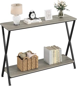 41.3Industrial Narrow Console Table Small Sofa Table 2-Tier Entryway Table with Shelves Behind Couch Table Entryway Display Shelf,for Living Room, Bed Room, Foyer, Hallway, Foyer,110lb Capacity