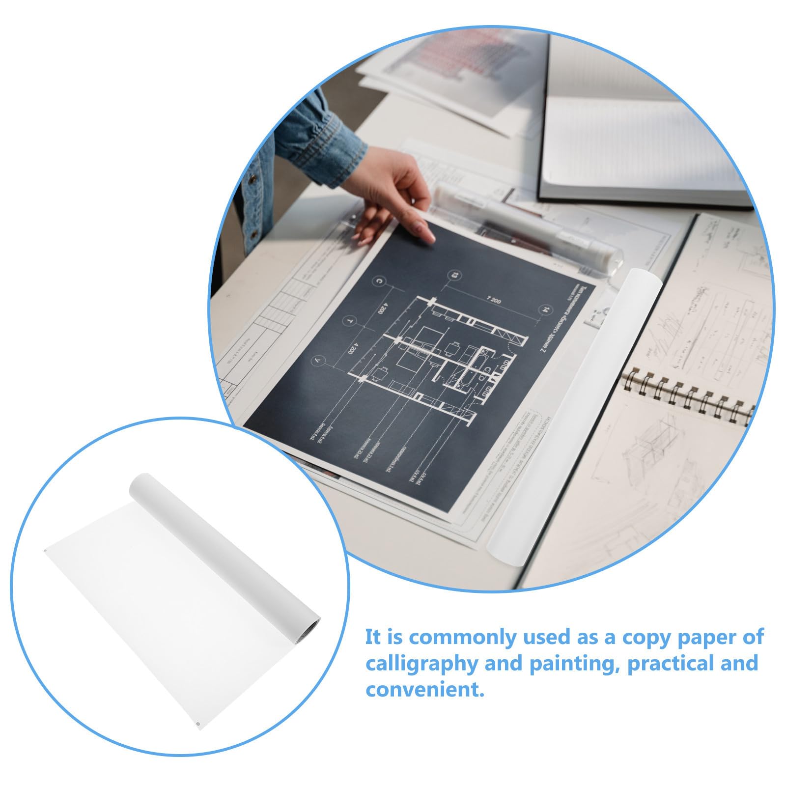 KALLORY Papier Calque Blanc en Papier pour Dessiner 1 Rouleau Résistant à l'usure et Traçage Précis pour Travaux de Calligraphie