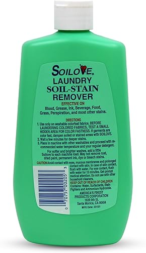 Miniatura 3 de Soilove Líquido quitamanchas para ropa sucia – 6 botellas (16 onzas) – Potente prelavado para sangre, grasa, tinta, hierba, alimentos y más –