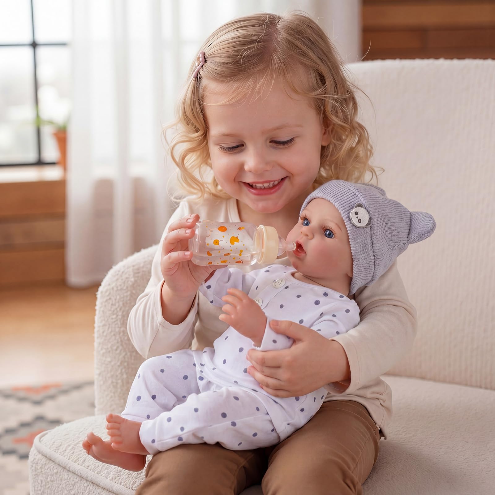 BABESIDE Bambole Reborn - 17 Pollici Bambola Realistica per Bambina - Occhi Azzurri - Corpo in Tessuto - Bambolotto Maschio Neonato con Vestiti e Accessori, Adatto a Bambine dai 3 Anni+